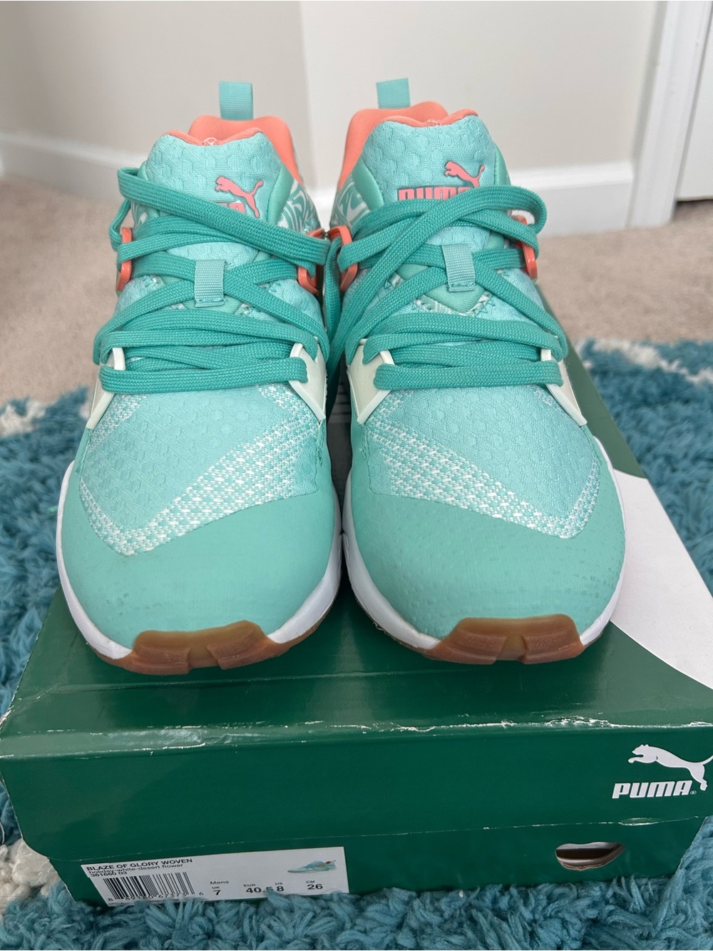 Puma Mint Teal Sneakers with Coral Lining
